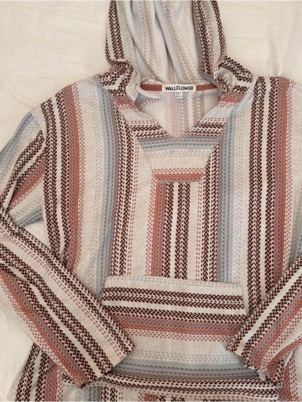 Wallflower Women’s Hooded Baja Stripe Sweater in Cream & Brown